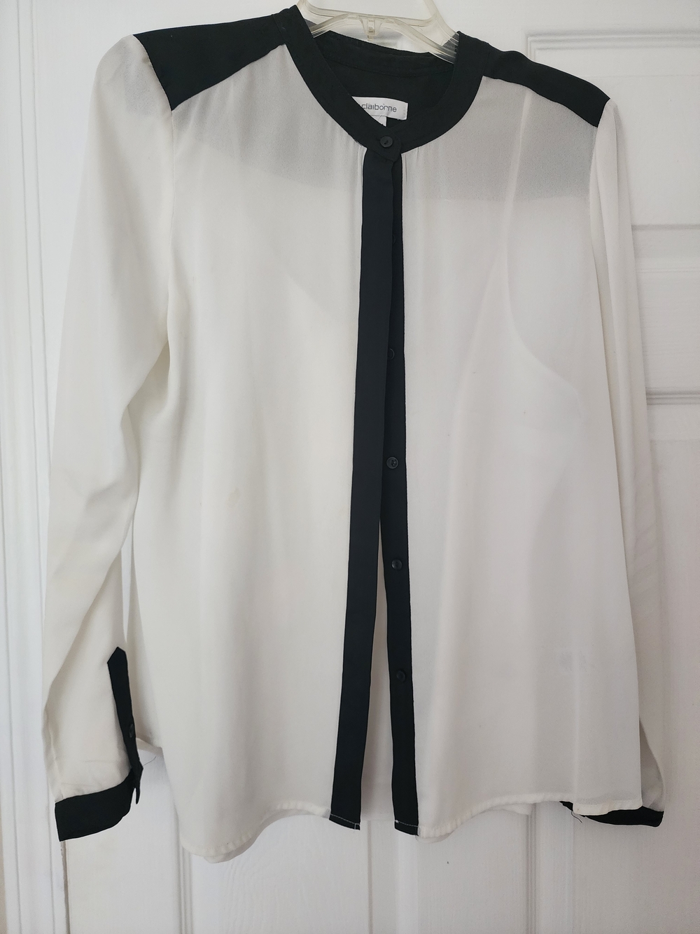 Liz Claiborne White Blouse with Black Contrast Trim